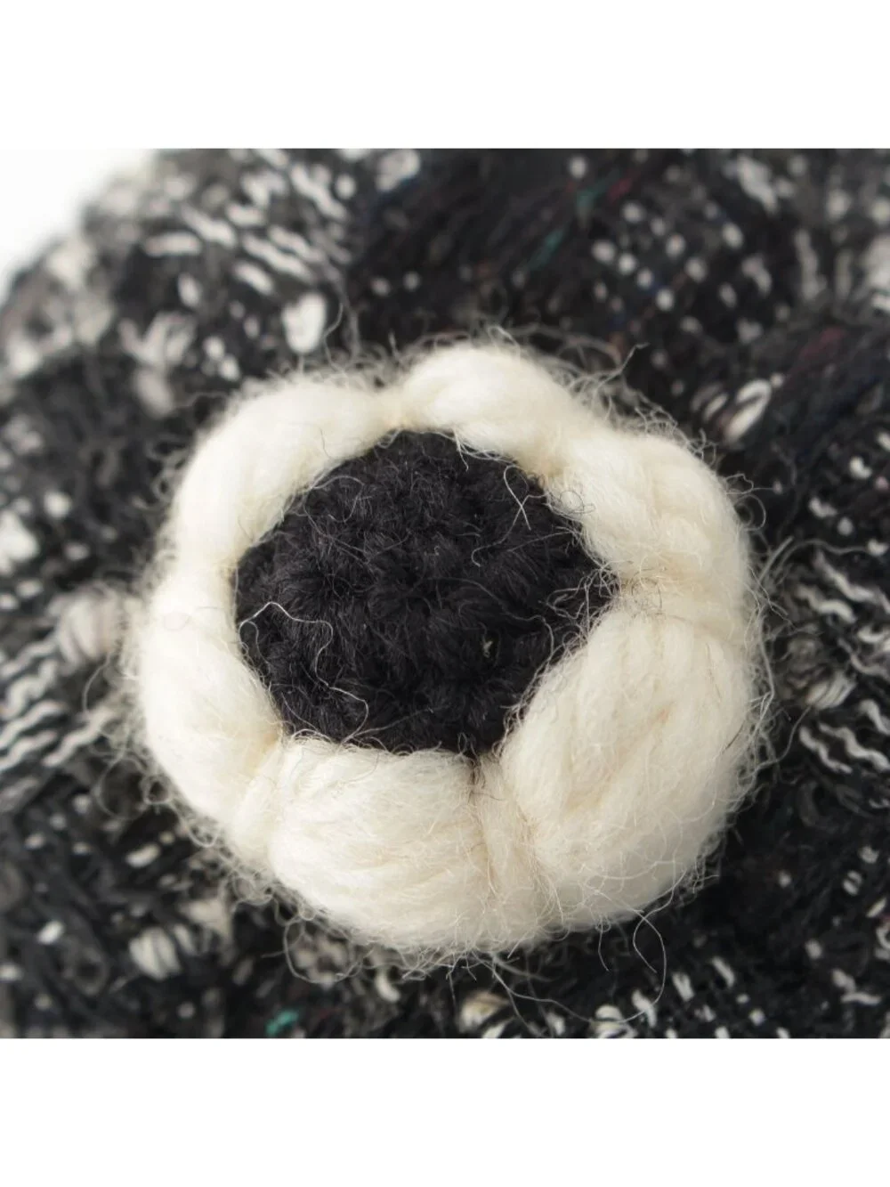Chanel Tweed Wool Contrast Flower Motif Corsage Brooch Black White